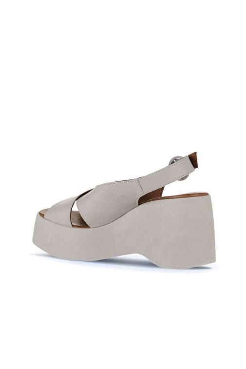 Bueno Shoes Gri Deri Kadın Dolgu Topuklu Sandalet 01wy9007 - Görsel 6