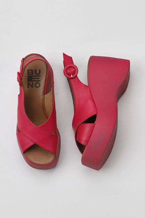 Bueno Shoes Fuşya Deri Kadın Dolgu Topuklu Sandalet 01wy9007 - Görsel 2