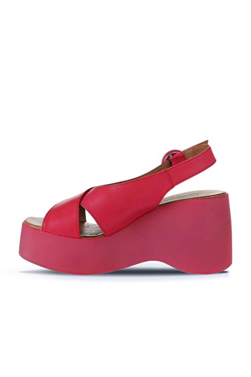 Bueno Shoes Fuşya Deri Kadın Dolgu Topuklu Sandalet 01wy9007 - Görsel 5
