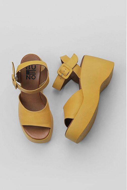 Bueno Shoes Sarı Deri Kadın Dolgu Topuklu Ayakkabı 01wy9009 - Görsel 3