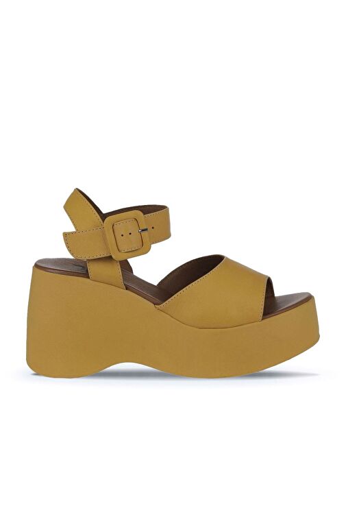 Bueno Shoes Sarı Deri Kadın Dolgu Topuklu Ayakkabı 01wy9009 - Görsel 2