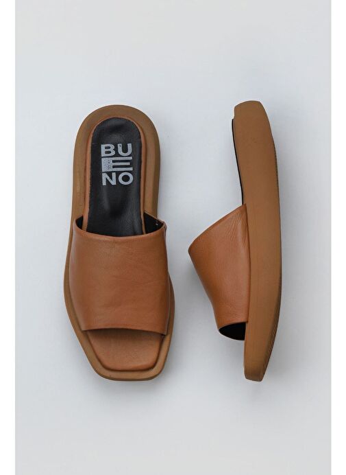 Bueno Shoes Taba Koyu Deri Kadın Dolgu Topuklu Terlik 01wy1000 - Görsel 2