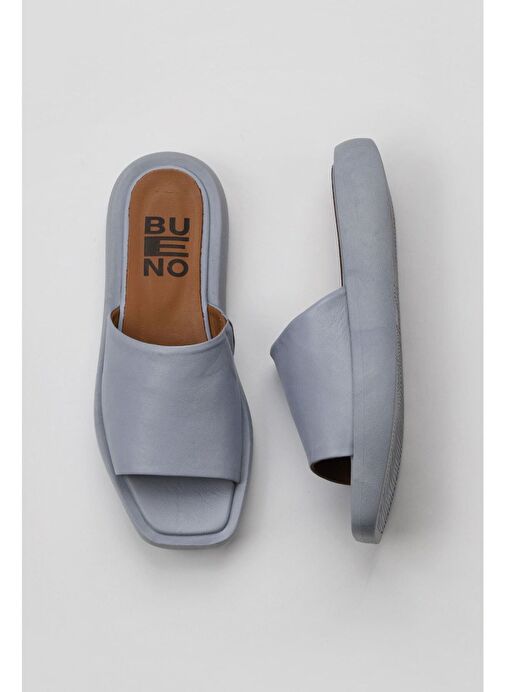 Bueno Shoes Mavi Deri Kadın Dolgu Topuklu Terlik 01wy1000 - Görsel 3