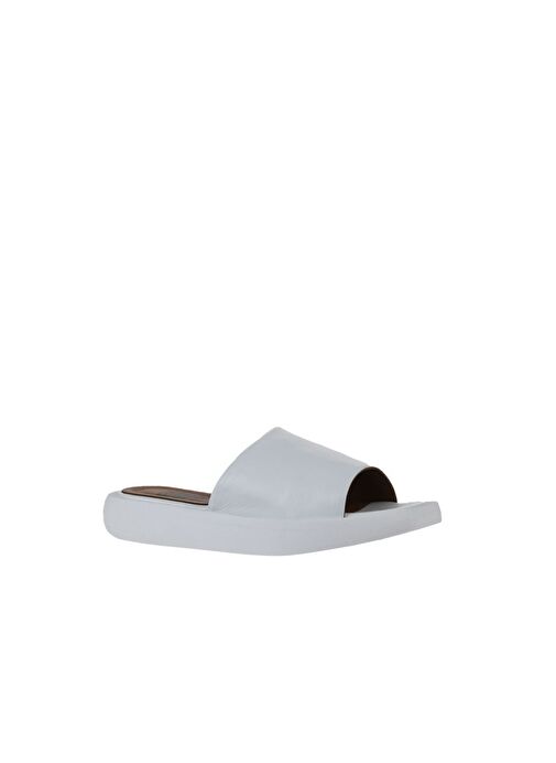 Bueno Shoes Beyaz Deri Kadın Dolgu Topuklu Terlik 01wy1000 - Görsel 4