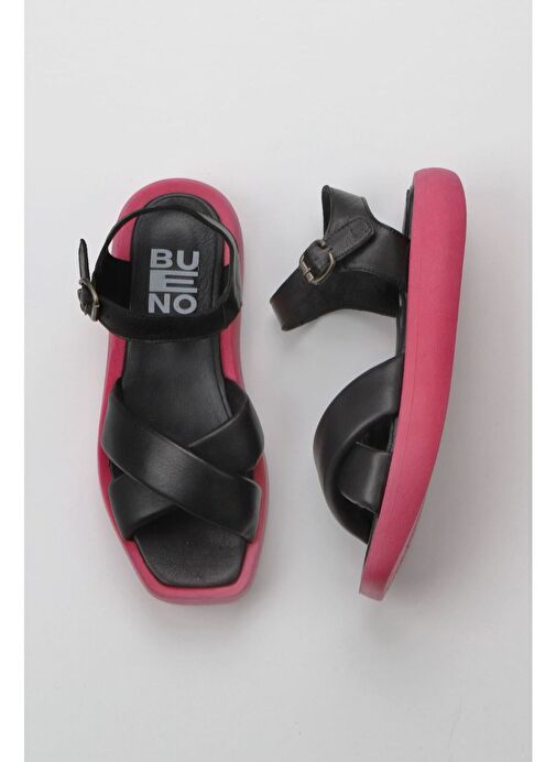 Bueno Shoes Siyah Fuşya Deri Kadın Dolgu Topuklu Sandalet 01wy1009 - Görsel 2