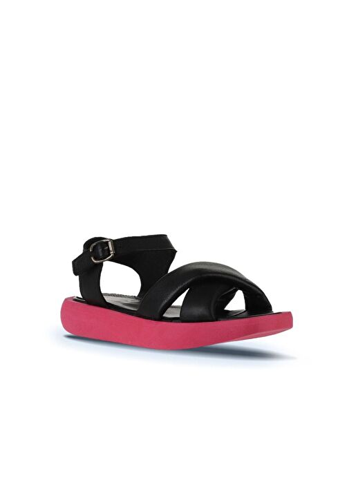 Bueno Shoes Siyah Fuşya Deri Kadın Dolgu Topuklu Sandalet 01wy1009 - Görsel 4