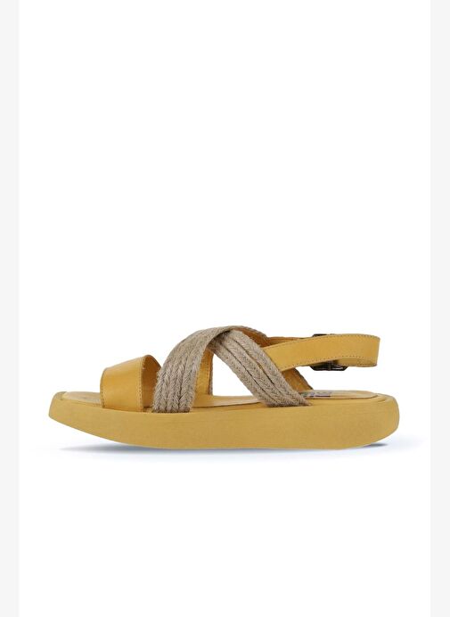 Bueno Shoes Sarı Hasır Deri Kadın Sandalet 01wy1011 - Görsel 5