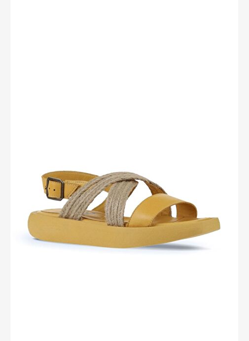 Bueno Shoes Sarı Hasır Deri Kadın Sandalet 01wy1011 - Görsel 4