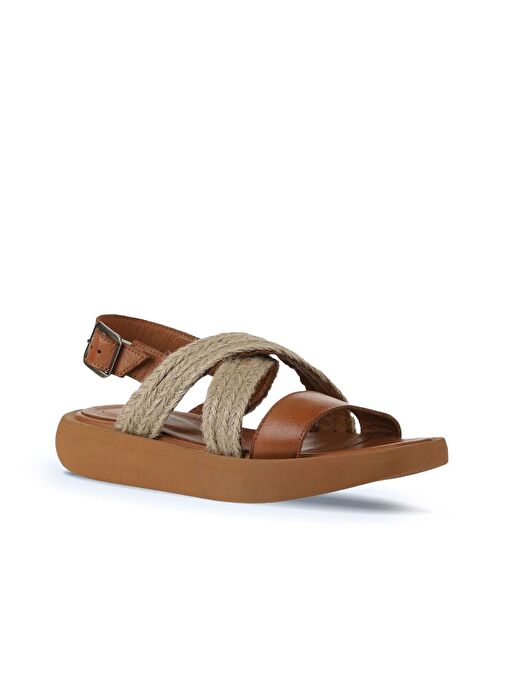 Bueno Shoes Taba Hasır Koyu Deri Kadın Sandalet 01wy1011 - Görsel 4