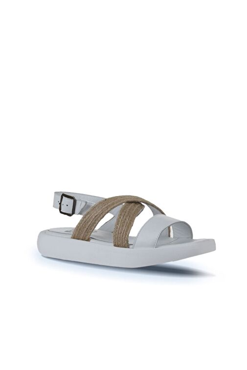 Bueno Shoes Beyaz Hasır Deri Kadın Sandalet 01wy1011 - Görsel 4