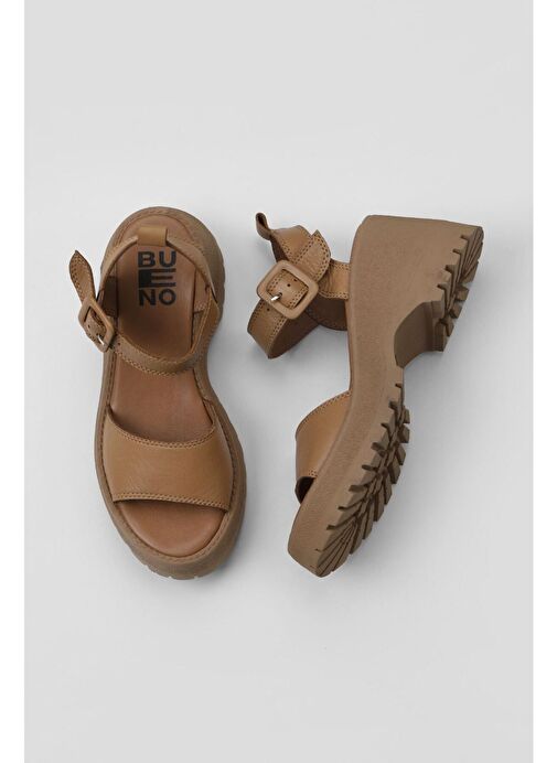 Bueno Shoes Taba Deri Kadın Dolgu Topuklu Sandalet 01wy12600 - Görsel 2