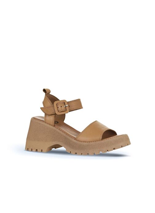 Bueno Shoes Taba Deri Kadın Dolgu Topuklu Sandalet 01wy12600 - Görsel 4