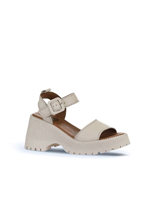 Bueno Shoes Krem Deri Kadın Dolgu Topuklu Sandalet 01wy12600 - Görsel 4