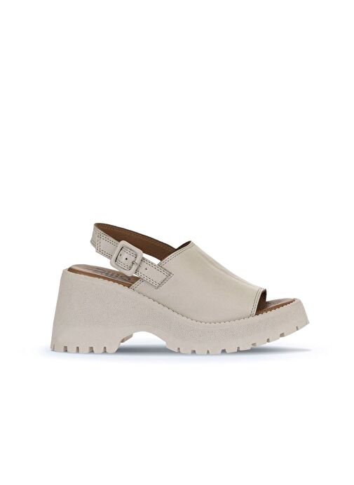 Bueno Shoes Krem Deri Kadın Dolgu Topuklu Sandalet 01wy12601 - Görsel 3