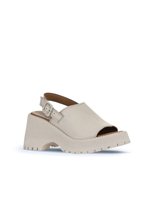 Bueno Shoes Krem Deri Kadın Dolgu Topuklu Sandalet 01wy12601 - Görsel 4