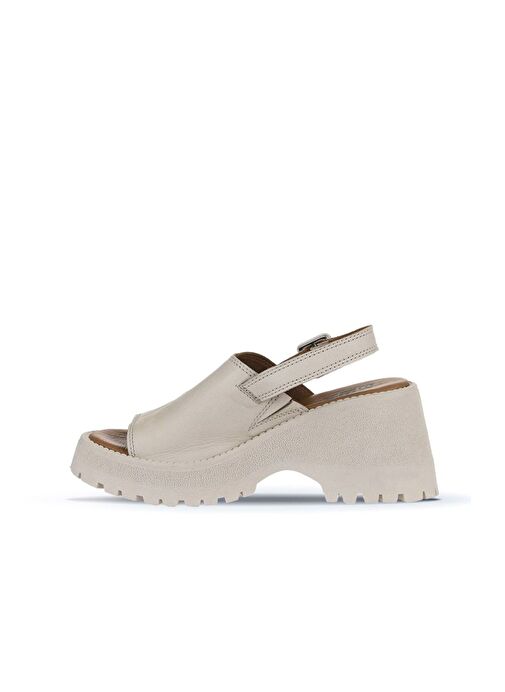 Bueno Shoes Krem Deri Kadın Dolgu Topuklu Sandalet 01wy12601 - Görsel 5