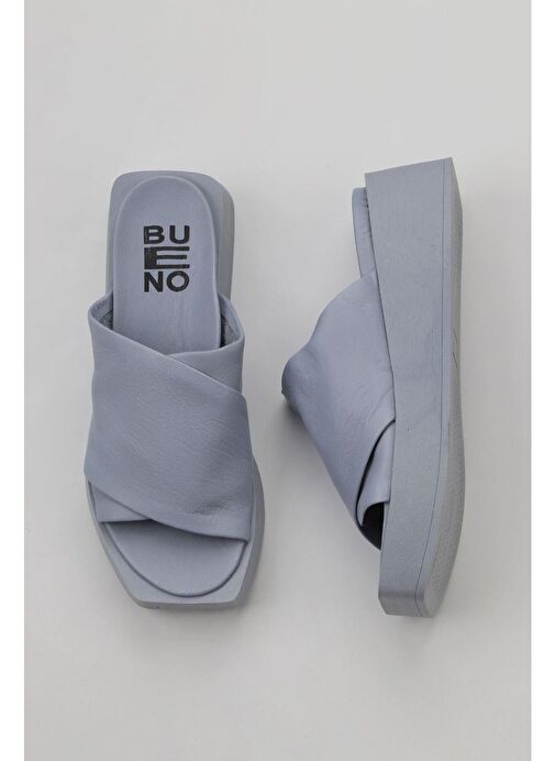 Bueno Shoes Mavi Deri Kadın Dolgu Topuklu Terlik 01wy5906 - Görsel 2