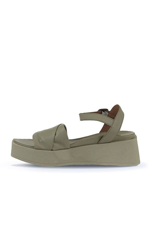 Bueno Shoes Haki Deri Kadın Dolgu Topuklu Sandalet 01wy5909 - Görsel 5