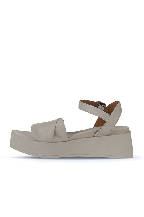 Bueno Shoes Krem Deri Kadın Dolgu Topuklu Sandalet 01wy5909 - Görsel 5
