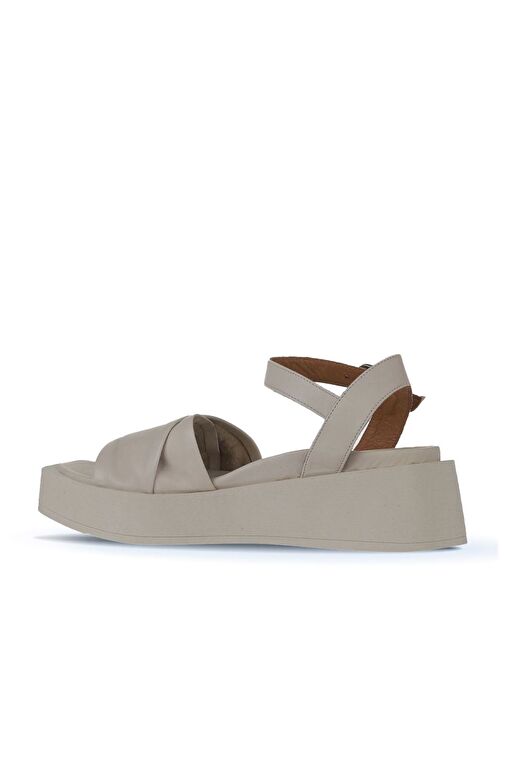 Bueno Shoes Krem Deri Kadın Dolgu Topuklu Sandalet 01wy5909 - Görsel 6