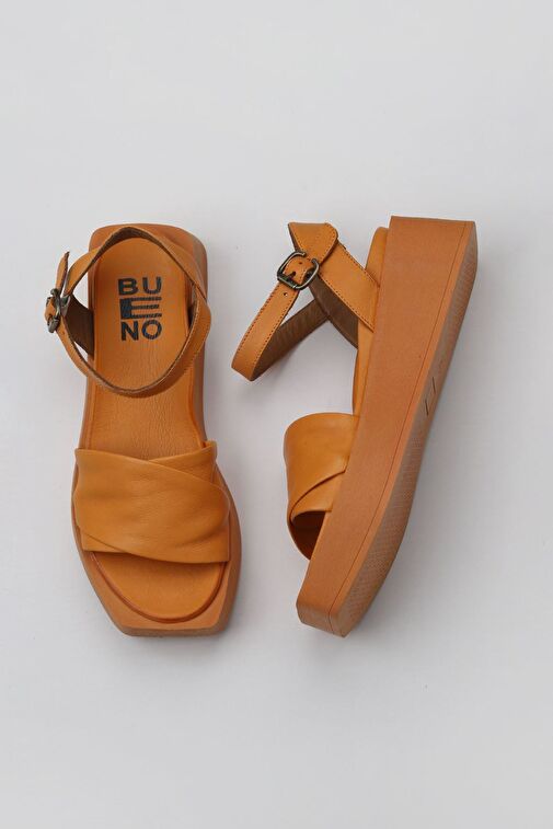 Bueno Shoes Turuncu Deri Kadın Dolgu Topuklu Sandalet 01wy5909 - Görsel 2