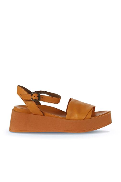Bueno Shoes Turuncu Deri Kadın Dolgu Topuklu Sandalet 01wy5909 - Görsel 3