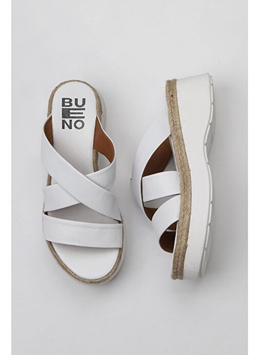 Bueno Shoes Beyaz Deri Kadın Dolgu Topuklu Terlik 01wy8202 - Görsel 6
