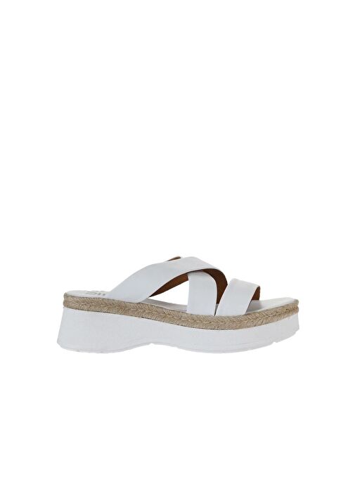 Bueno Shoes Beyaz Deri Kadın Dolgu Topuklu Terlik 01wy8202 - Görsel 2