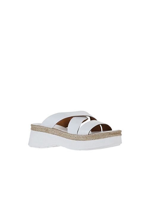 Bueno Shoes Beyaz Deri Kadın Dolgu Topuklu Terlik 01wy8202 - Görsel 3
