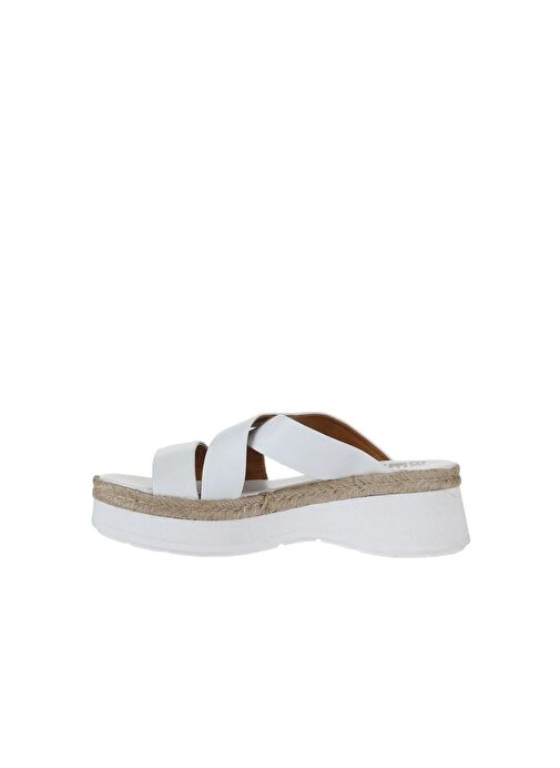 Bueno Shoes Beyaz Deri Kadın Dolgu Topuklu Terlik 01wy8202 - Görsel 4