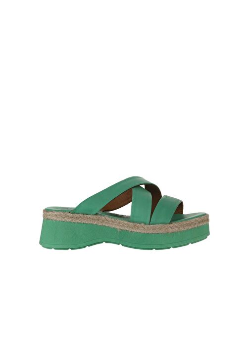 Bueno Shoes Yeşil Koyu Deri Kadın Dolgu Topuklu Terlik 01wy8202 - Görsel 3