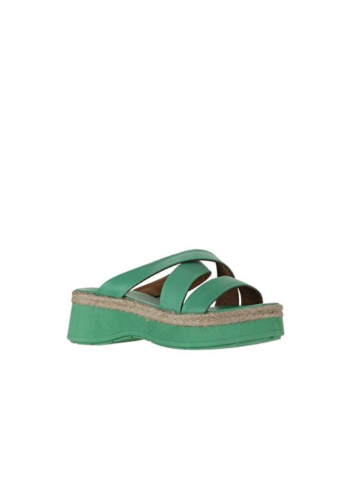 Bueno Shoes Yeşil Koyu Deri Kadın Dolgu Topuklu Terlik 01wy8202 - Görsel 4