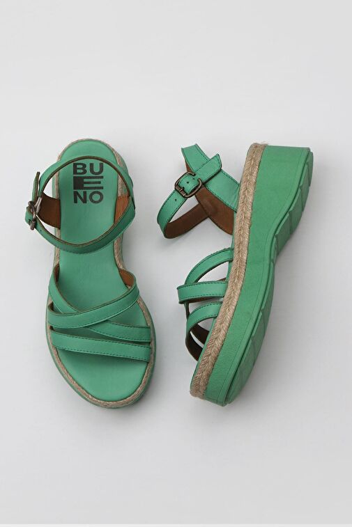 Bueno Shoes Yeşil Koyu Deri Kadın Dolgu Topuklu Sandalet 01wy8203 - Görsel 2