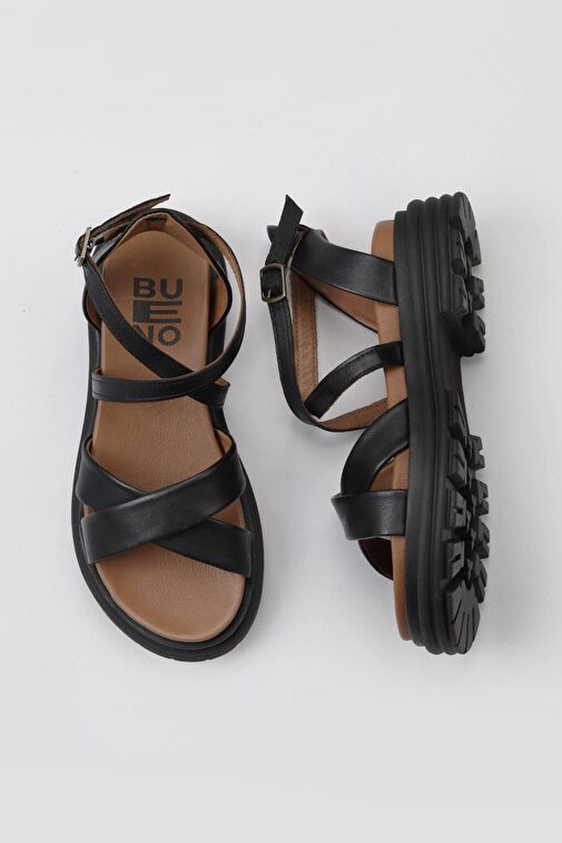Bueno Shoes Siyah Khv Deri Kadın Dolgu Topuklu Sandalet 01wy8305 - Görsel 2