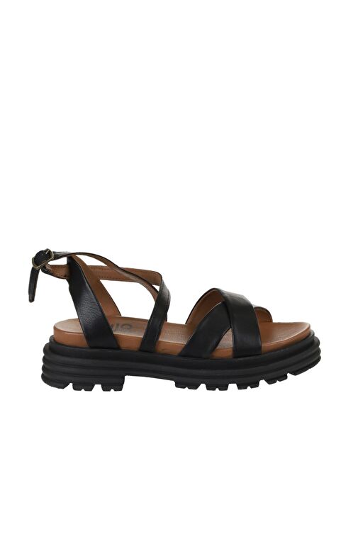 Bueno Shoes Siyah Khv Deri Kadın Dolgu Topuklu Sandalet 01wy8305 - Görsel 3