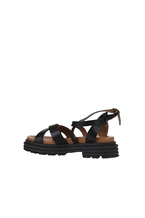 Bueno Shoes Siyah Khv Deri Kadın Dolgu Topuklu Sandalet 01wy8305 - Görsel 6