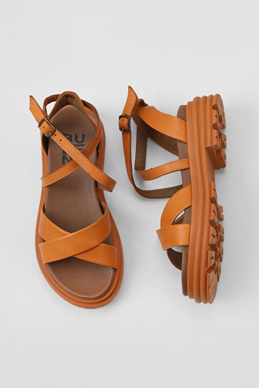 Bueno Shoes Turuncu Deri Kadın Dolgu Topuklu Sandalet 01wy8305 - Görsel 3
