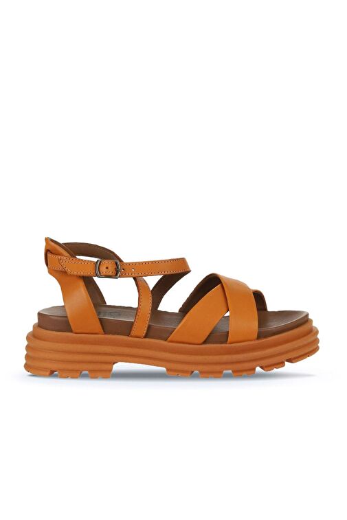 Bueno Shoes Turuncu Deri Kadın Dolgu Topuklu Sandalet 01wy8305 - Görsel 2