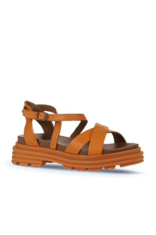 Bueno Shoes Turuncu Deri Kadın Dolgu Topuklu Sandalet 01wy8305 - Görsel 4