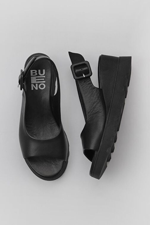 Bueno Shoes Siyah Deri Kadın Dolgu Topuklu Sandalet 01wy8600 - Görsel 2
