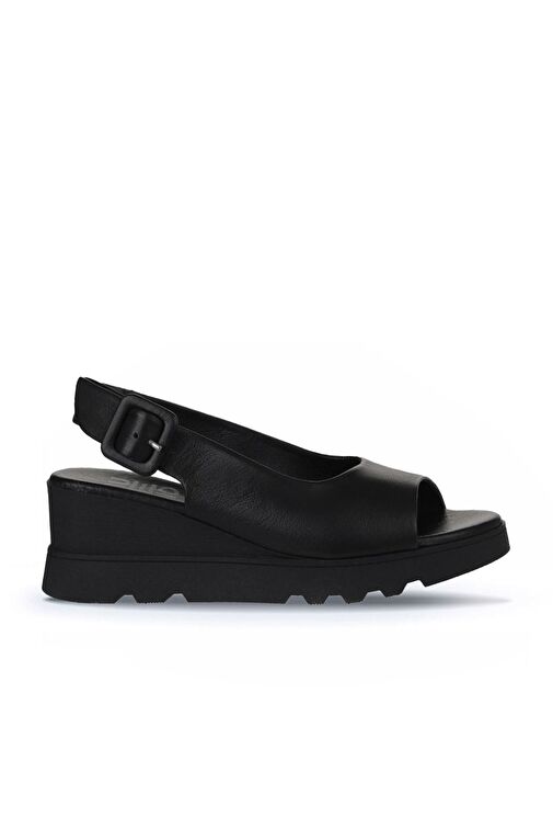 Bueno Shoes Siyah Deri Kadın Dolgu Topuklu Sandalet 01wy8600 - Görsel 3
