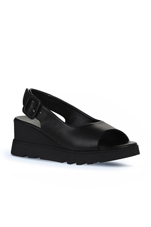 Bueno Shoes Siyah Deri Kadın Dolgu Topuklu Sandalet 01wy8600 - Görsel 4