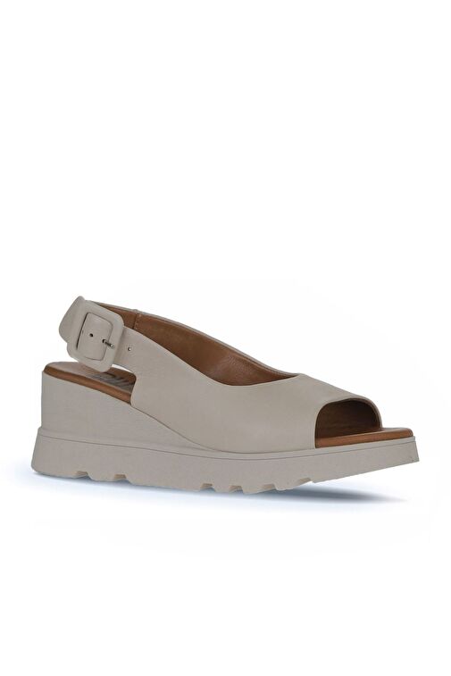 Bueno Shoes Krem Deri Kadın Dolgu Topuklu Sandalet 01wy8600 - Görsel 4
