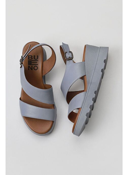 Bueno Shoes Mavi Deri Kadın Dolgu Topuklu Sandalet 01wy8602 - Görsel 2