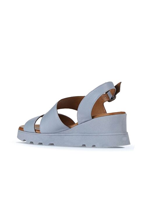 Bueno Shoes Mavi Deri Kadın Dolgu Topuklu Sandalet 01wy8602 - Görsel 6