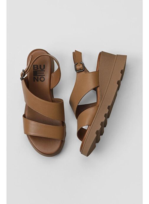 Bueno Shoes Taba Deri Kadın Dolgu Topuklu Sandalet 01wy8602 - Görsel 2