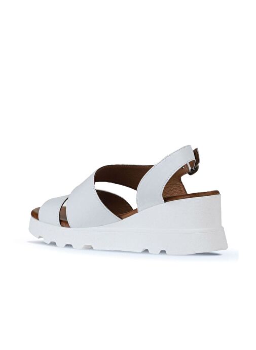 Bueno Shoes Beyaz Deri Kadın Dolgu Topuklu Sandalet 01wy8602 - Görsel 6
