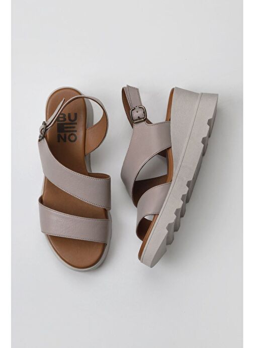 Bueno Shoes Gri Deri Kadın Dolgu Topuklu Sandalet 01wy8602 - Görsel 2