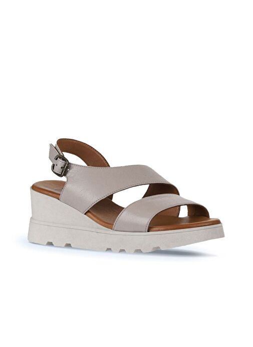 Bueno Shoes Gri Deri Kadın Dolgu Topuklu Sandalet 01wy8602 - Görsel 4