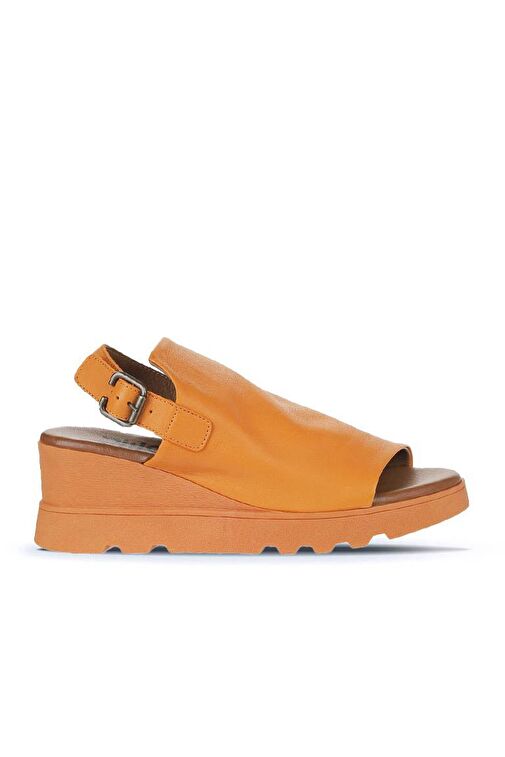 Bueno Shoes Turuncu Deri Kadın Dolgu Topuklu Sandalet 01wy8603 - Görsel 3